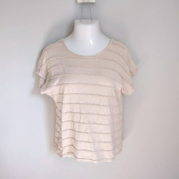 Vernacular Terry Cloth Ribbed Cut Out Back Cream Short Sleeve Top Large - Picture 2 of 10